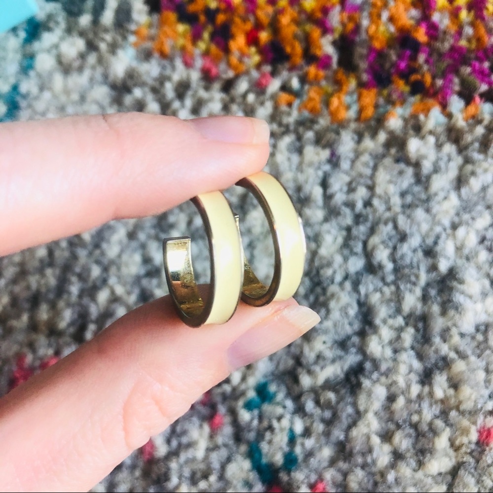 Tiny Cream Huggie Colorblock Hoop Earrings